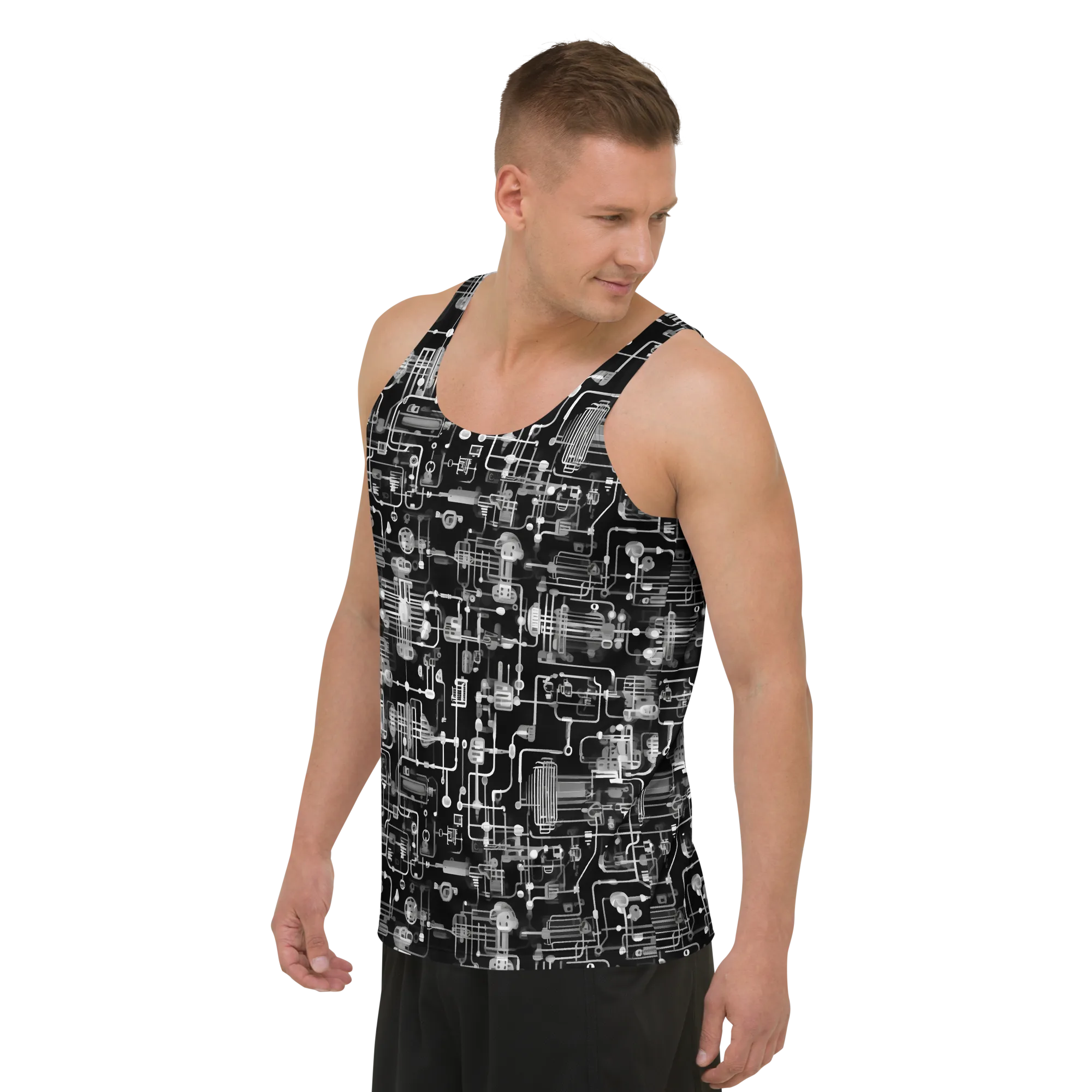Noir Circuit on Men's Tank Top — Left Front