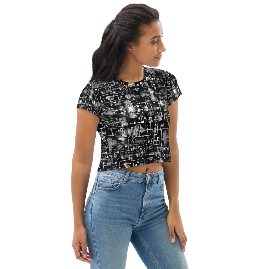 Noir Circuit on Crop Tee — Right Front