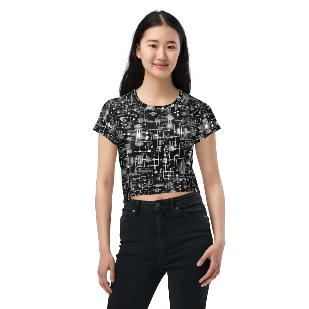 Noir Circuit on Crop Tee — Front