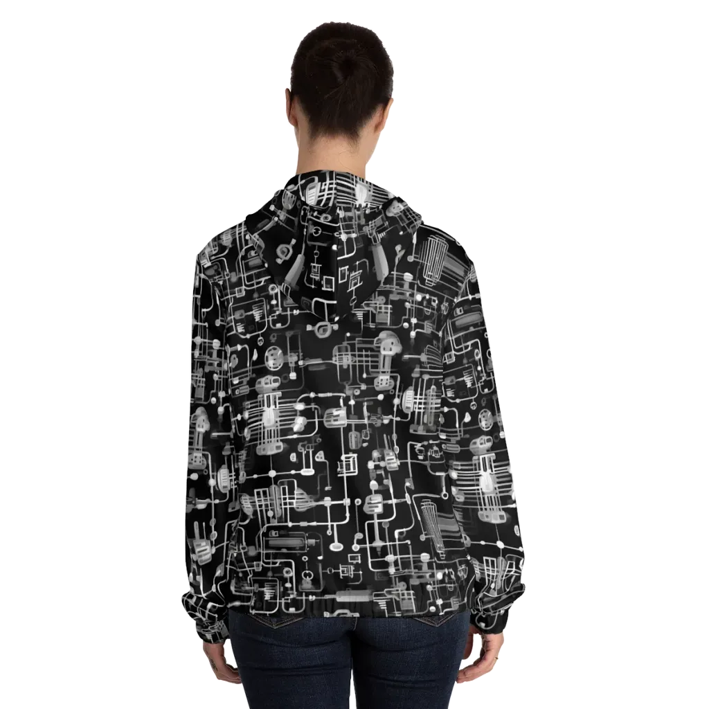 Noir Circuit on Women's Full-Zip Hoodie — Back On Person