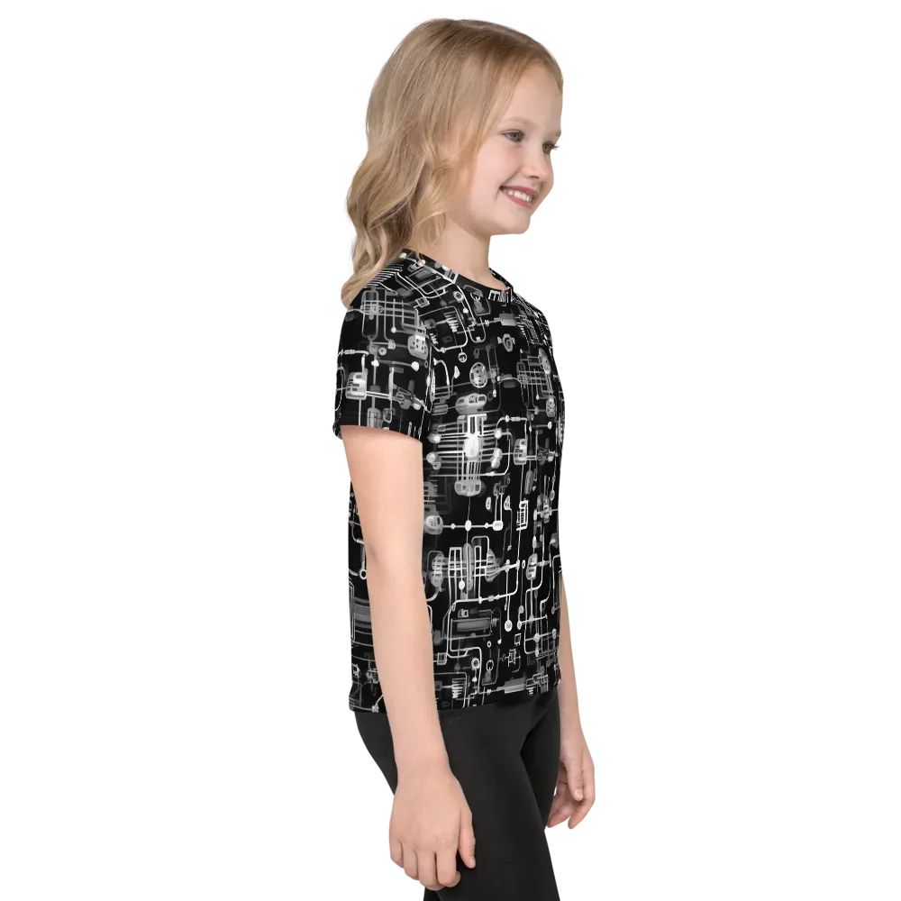 Noir Circuit on Kids Crew Neck T-Shirt — Right