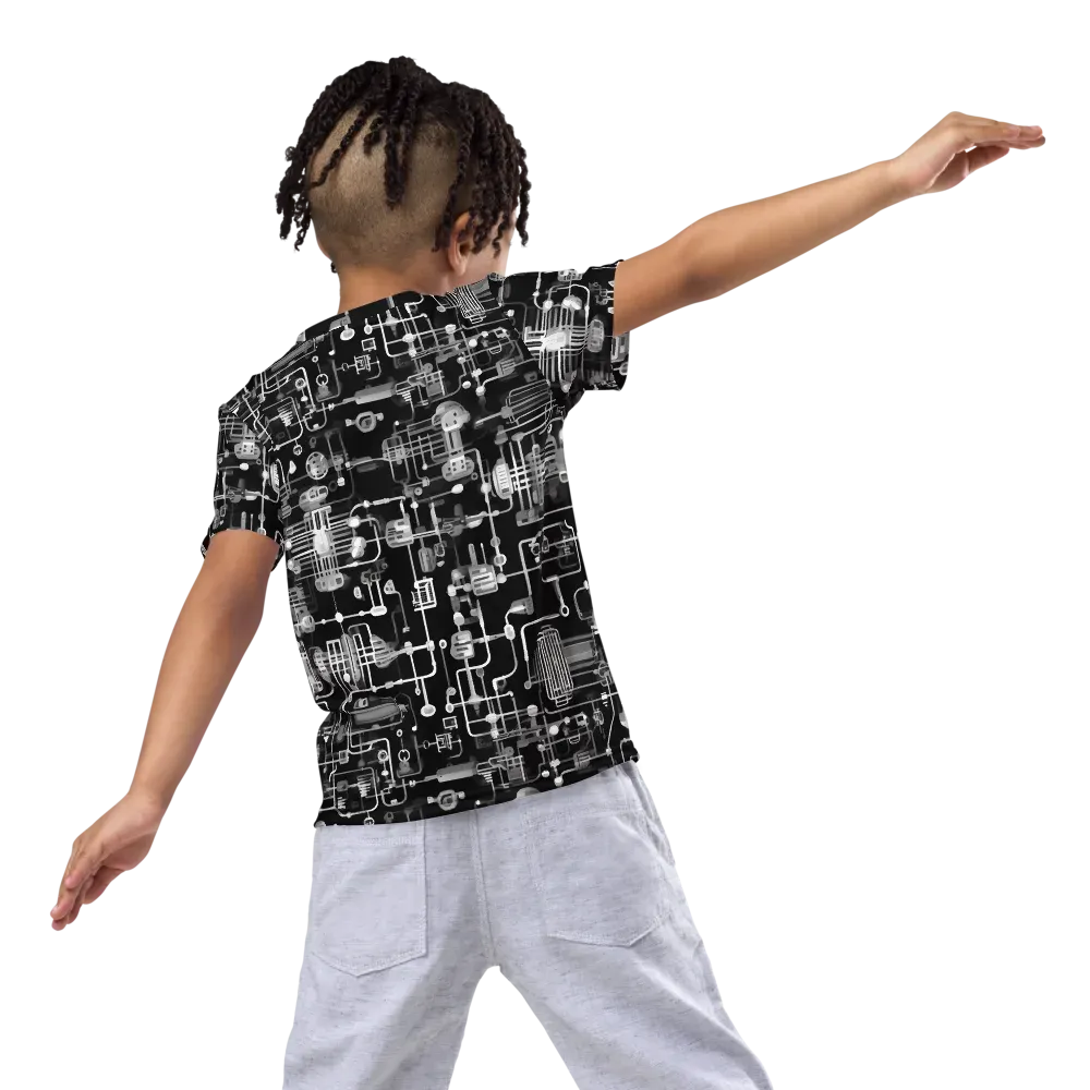 Noir Circuit on Kids Crew Neck T-Shirt — Back