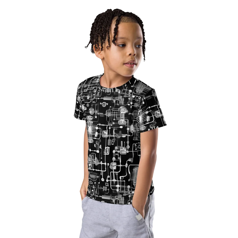 Noir Circuit on Kids Crew Neck T-Shirt — Left Front