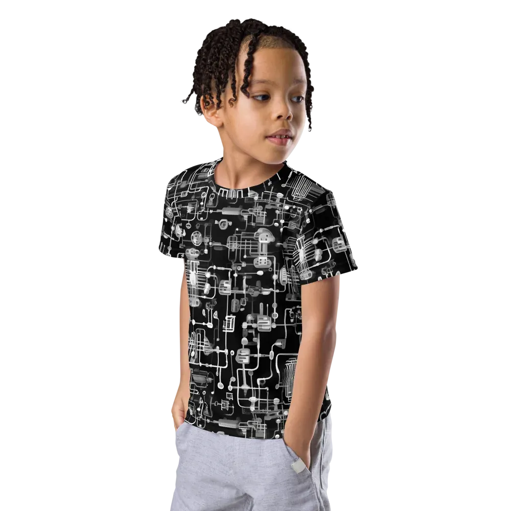 Noir Circuit on Kids Crew Neck T-Shirt — Left Front
