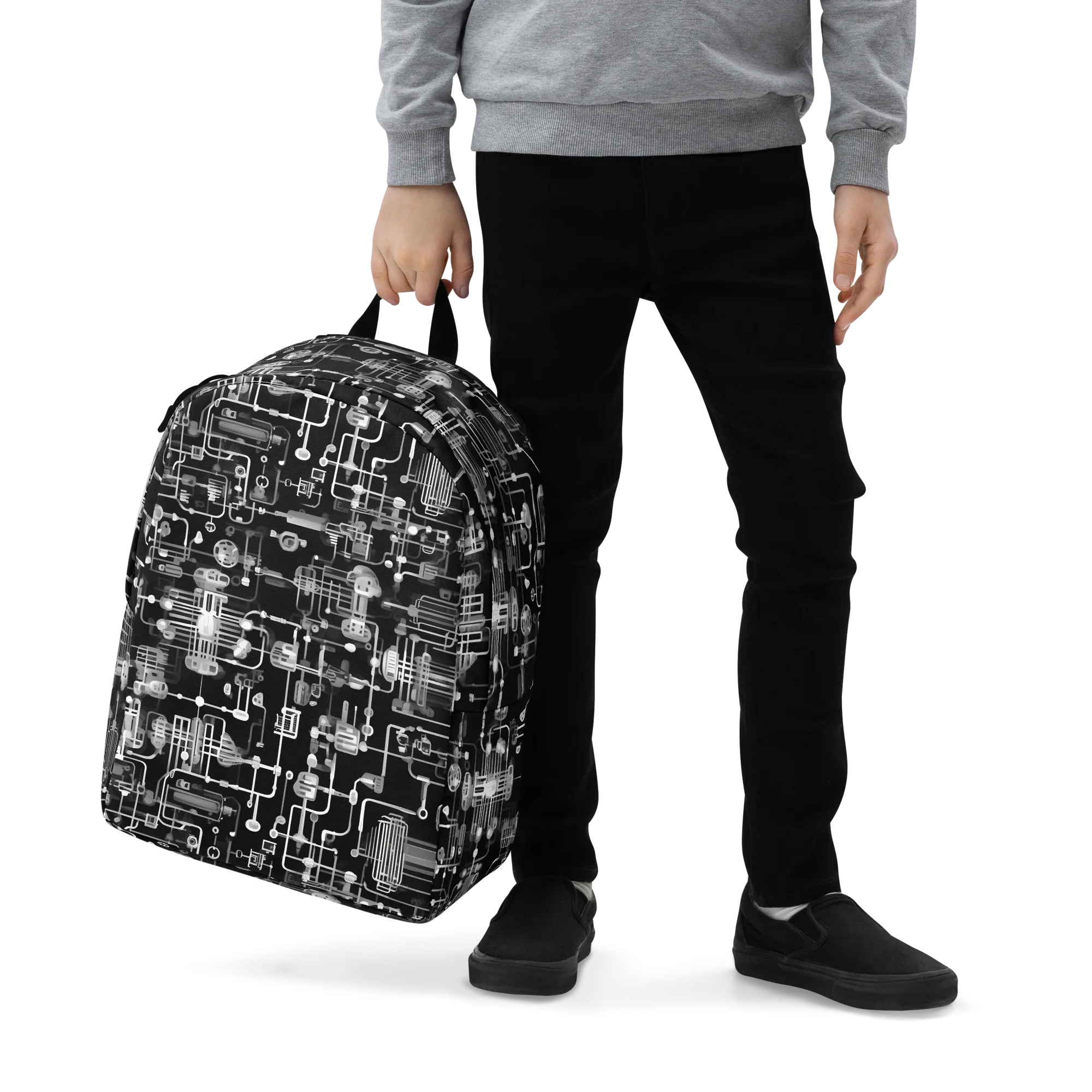 Noir Circuit on Minimalist Backpack — Zoomed-in