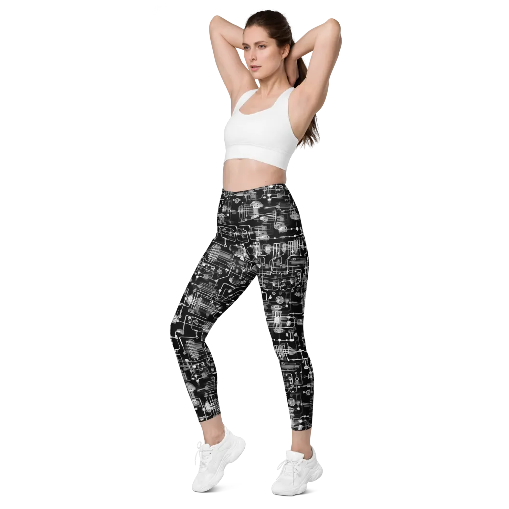 Noir Circuit on Leggings with Pockets — Left Front