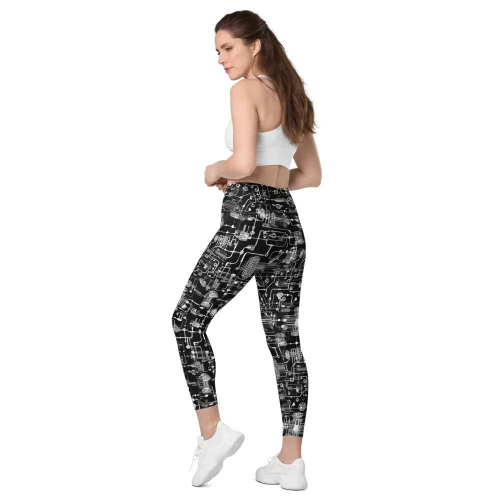 Noir Circuit on Leggings with Pockets — Left Back