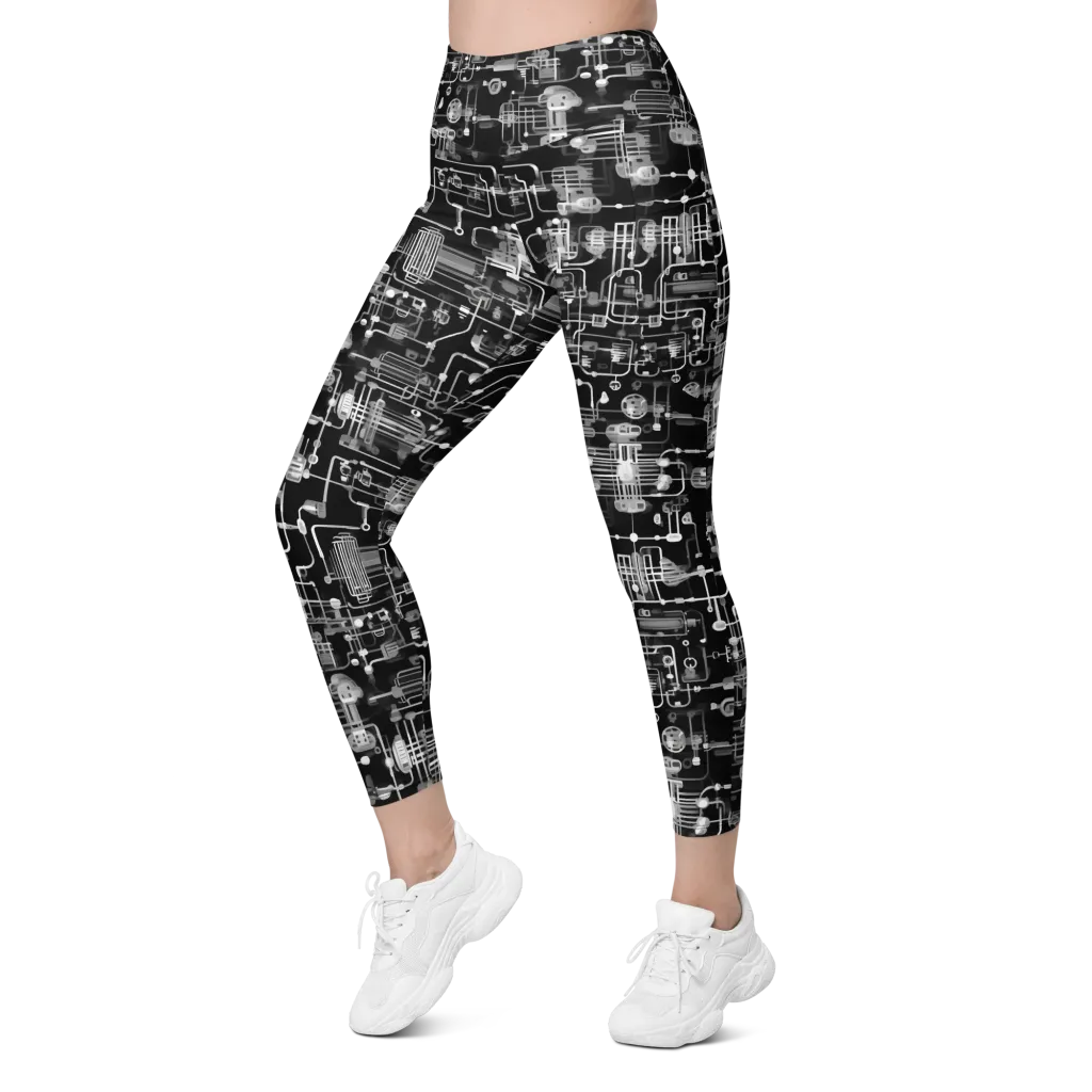 Noir Circuit on Leggings with Pockets — Left Front