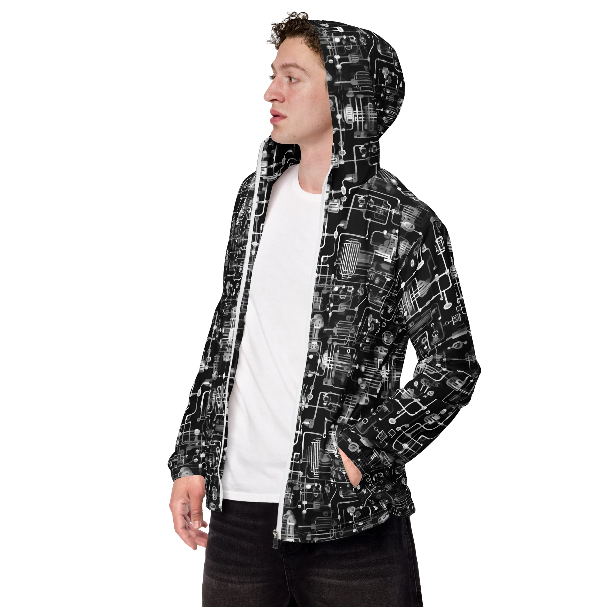 Noir Circuit on Men's Windbreaker — Left Front