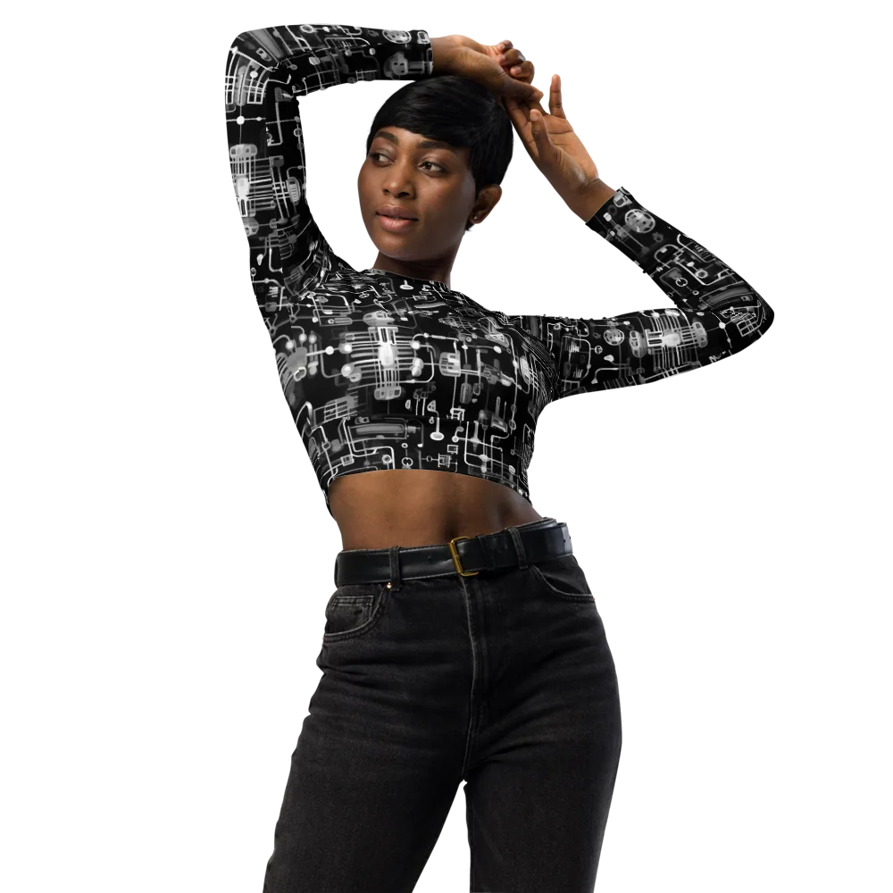 Noir Circuit on Long Sleeve Crop Top — Front