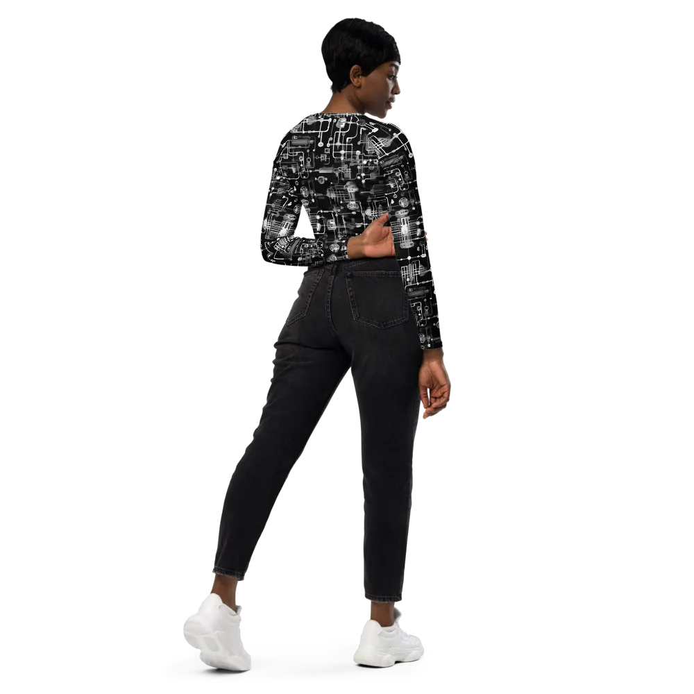 Noir Circuit on Long Sleeve Crop Top — Right Back