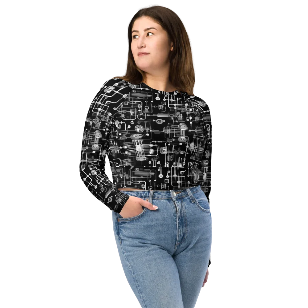 Noir Circuit on Long Sleeve Crop Top — Front