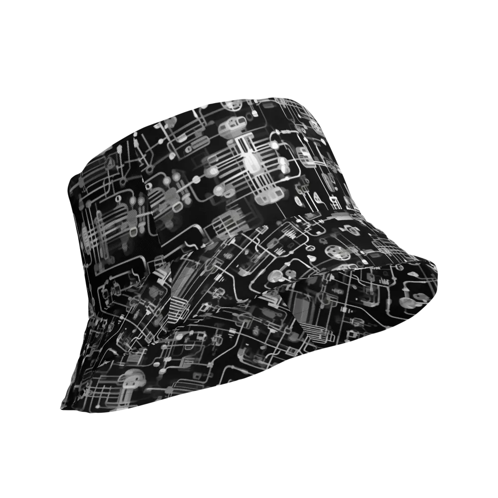 Noir Circuit on Reversible Bucket Hat — Product details Outside