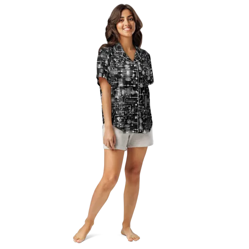 Noir Circuit on a Women's Short Sleeve Pajama Top