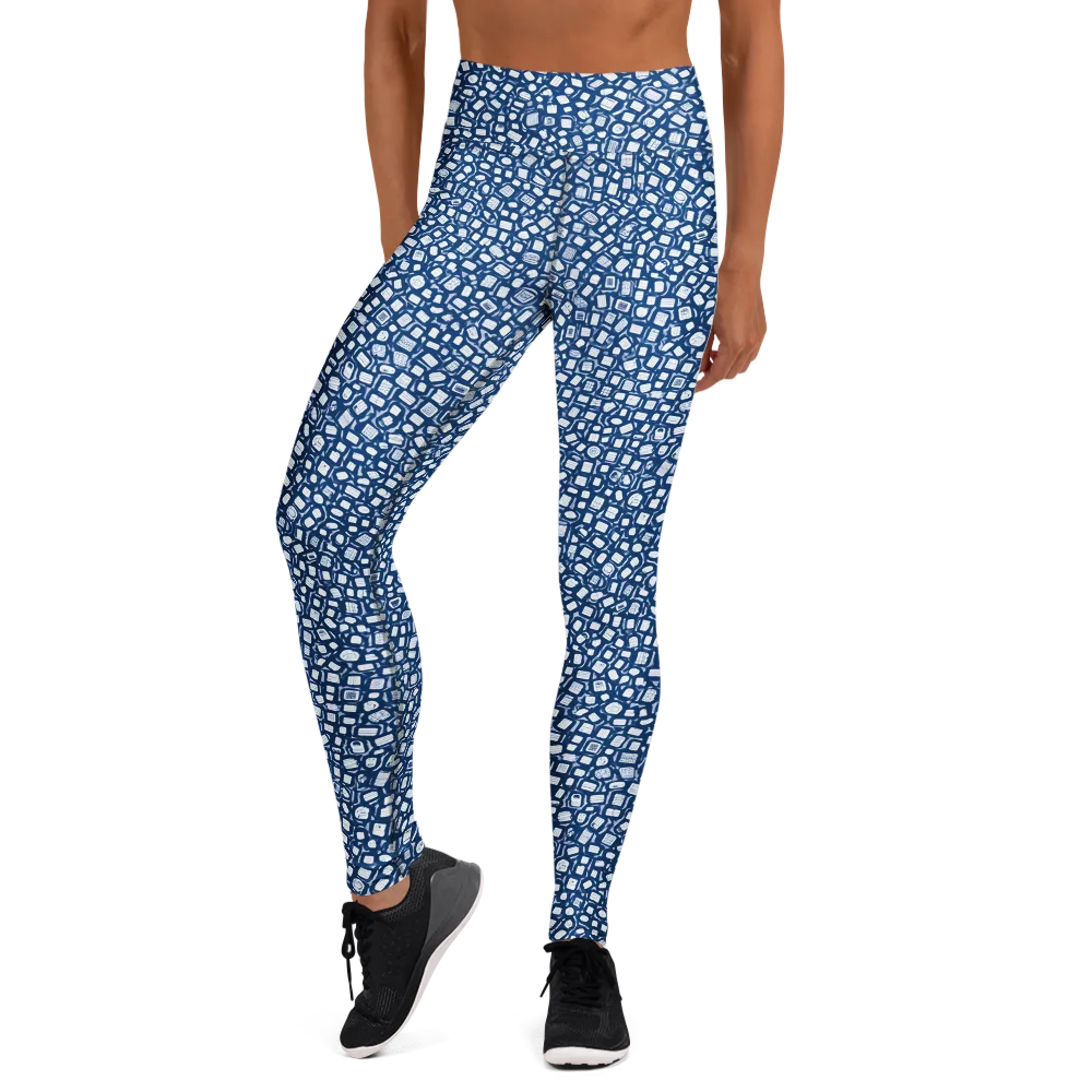 Indigo Scatter on Yoga Leggings — Front