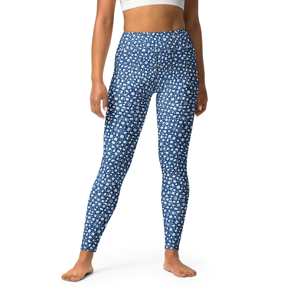 Indigo Scatter on Yoga Leggings — Front