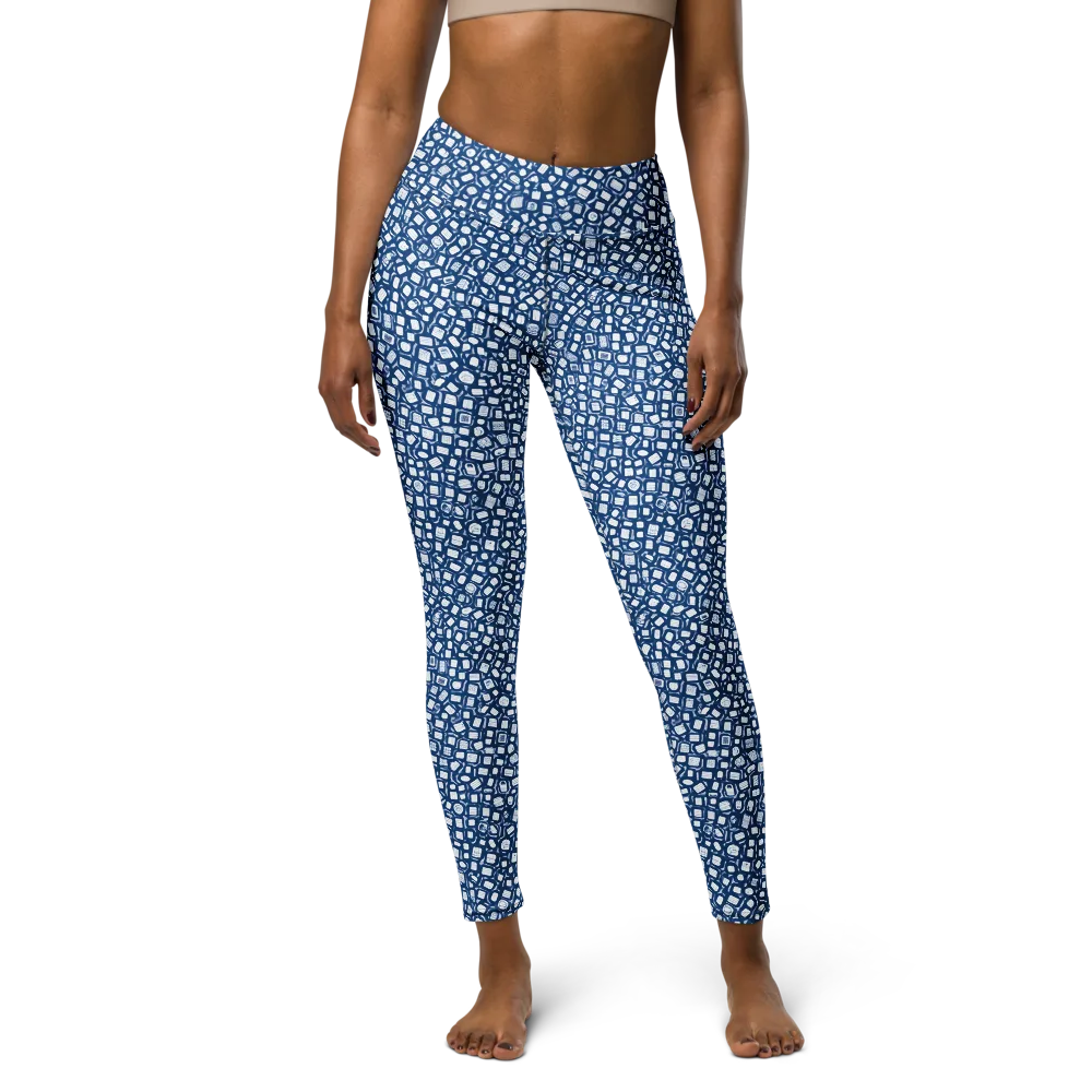 Indigo Scatter on Yoga Leggings — Front