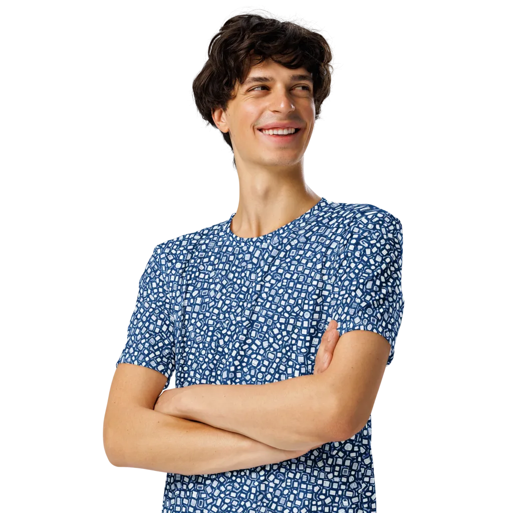 Indigo Scatter on Men's Crew Neck T-Shirt — Left Front