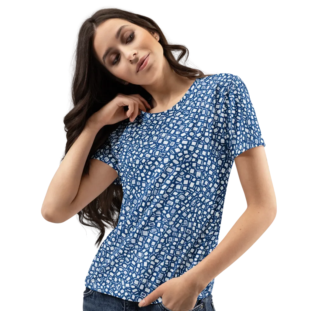 Indigo Scatter on Women's Crew Neck T-Shirt — Left Front
