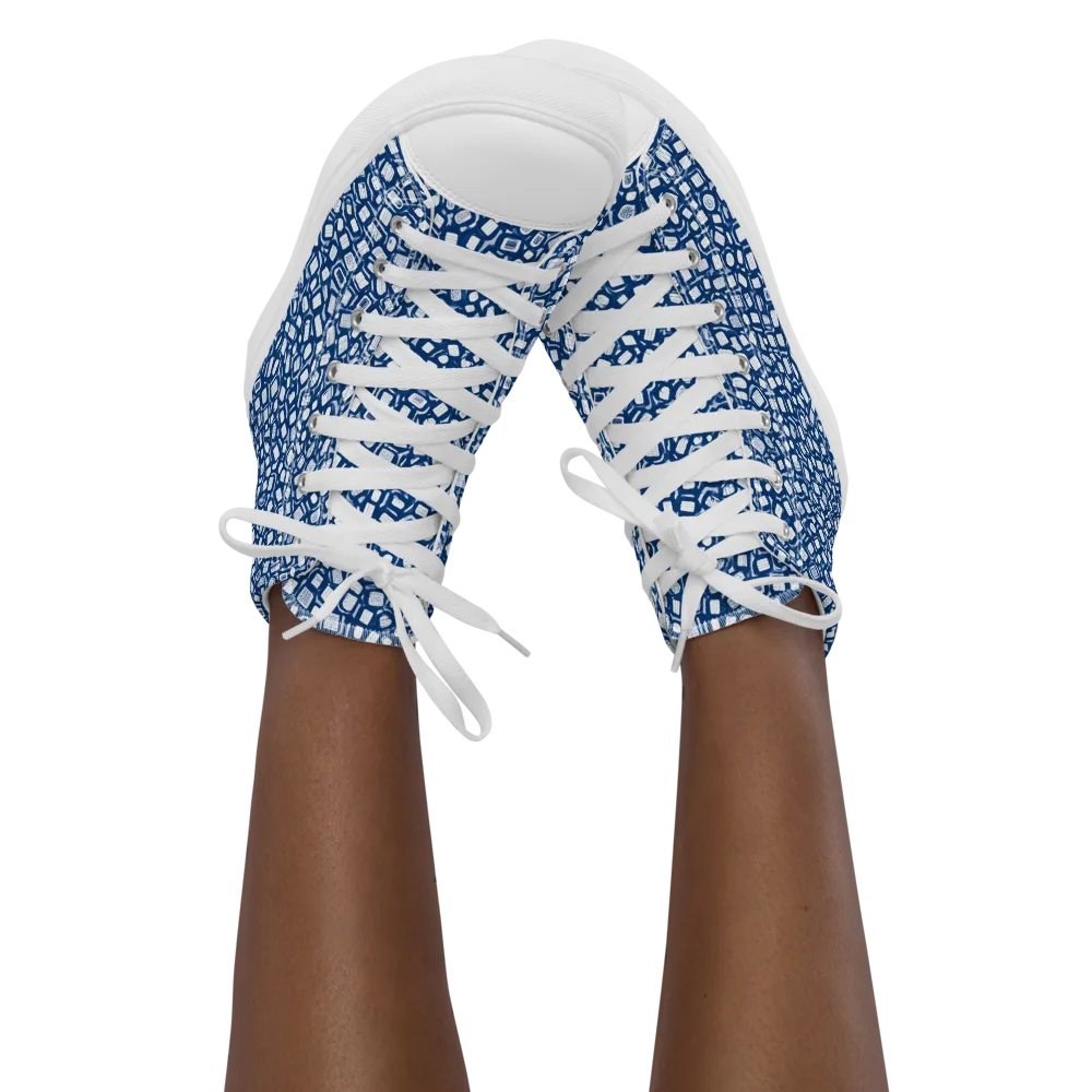 Indigo Scatter on Women's High Top Canvas Shoes — Front