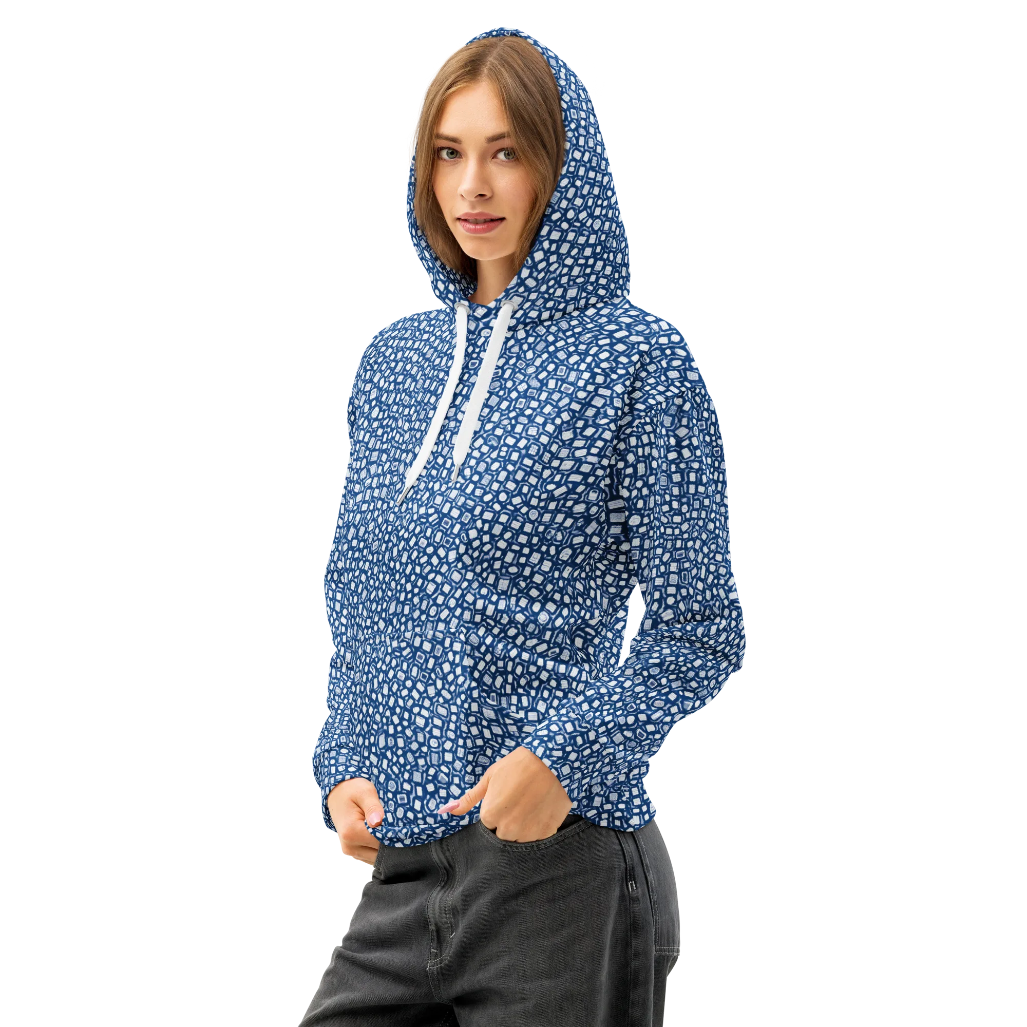 Indigo Scatter on Cotton Hoodie — Left Front