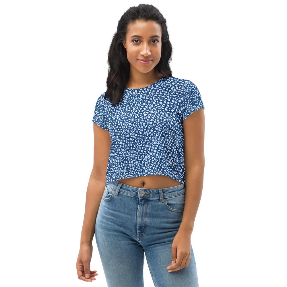 Indigo Scatter on Crop Tee — Front
