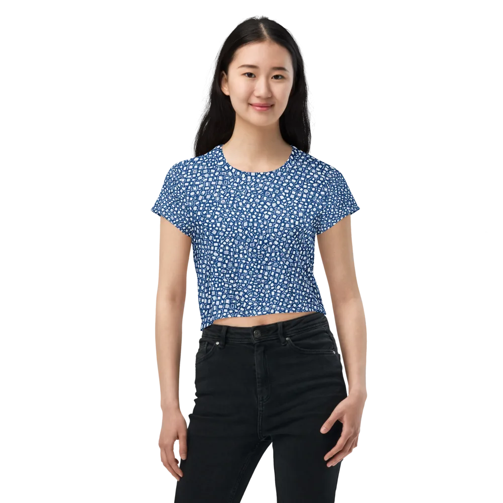 Indigo Scatter on Crop Tee — Front