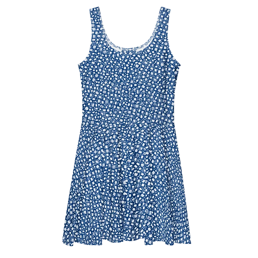 Indigo Scatter on Skater Dress — Front