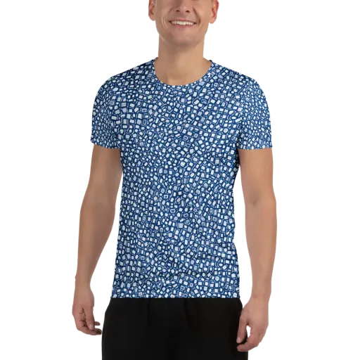 Indigo Scatter on a Men's Athletic T-Shirt