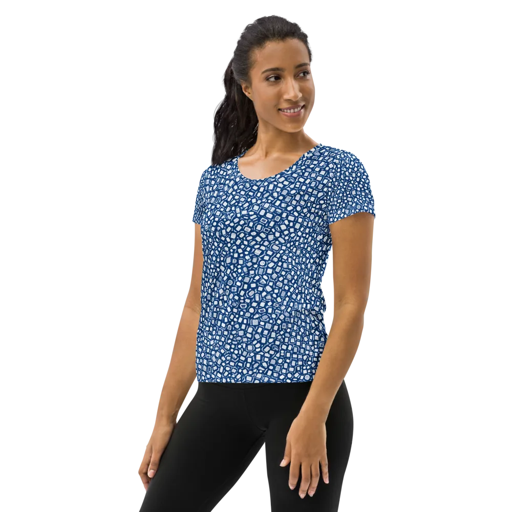 Indigo Scatter on Women's Athletic T-Shirt — Left