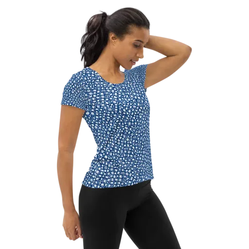 Indigo Scatter on a Women's Athletic T-Shirt