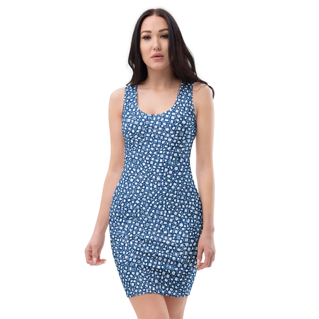 Indigo Scatter on Bodycon Dress — Front