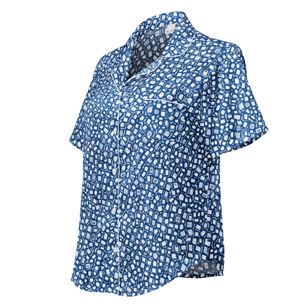 Indigo Scatter on Women's Short Sleeve Pajama Top — Left Front