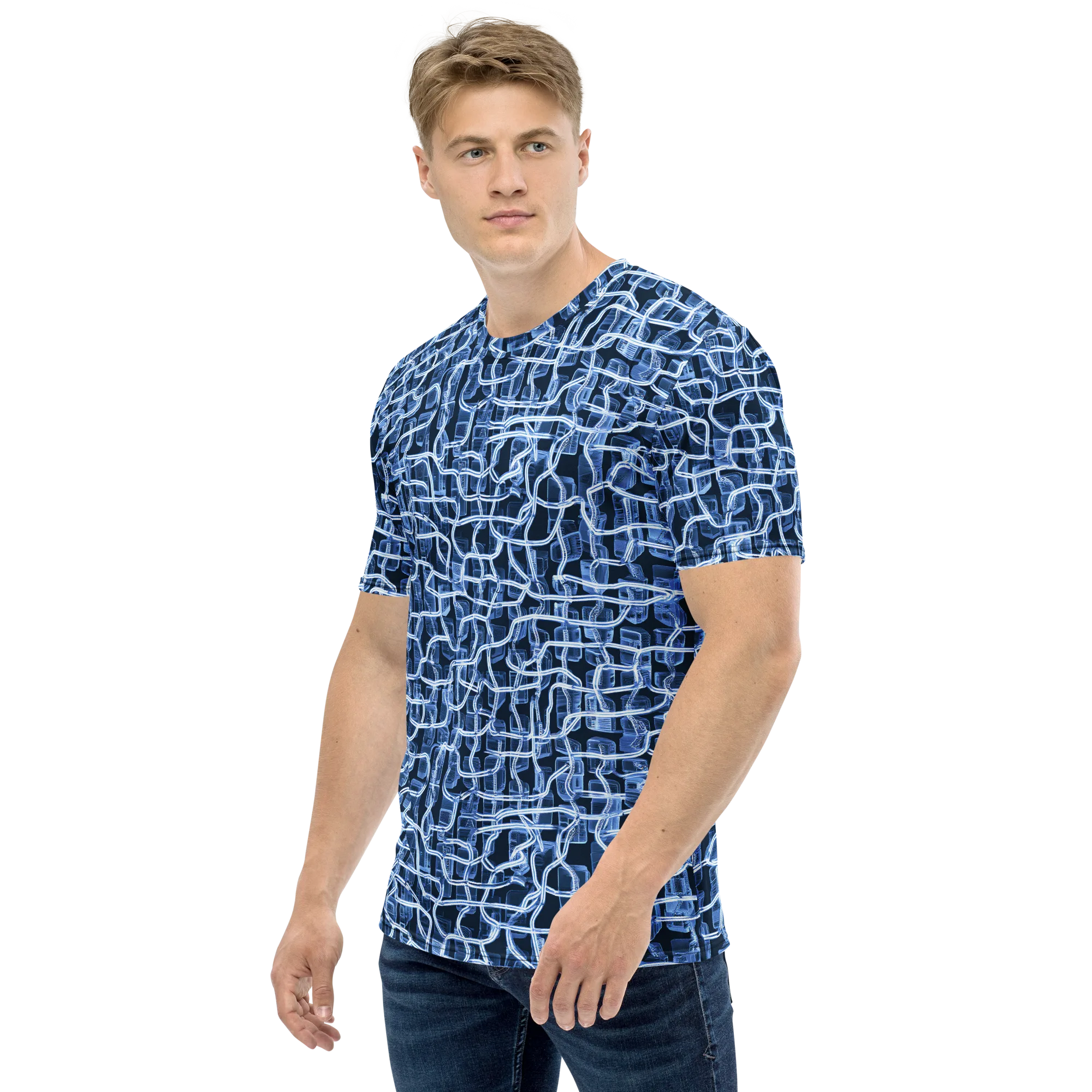 Midnight Circuitry on Men's Crew Neck T-Shirt — Left