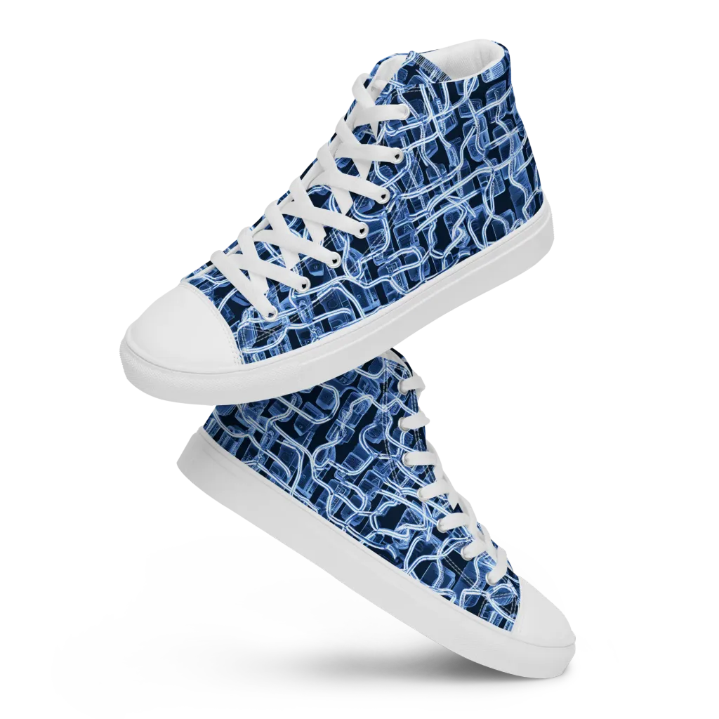 Midnight Circuitry on Men's High Top Canvas Shoes — Front
