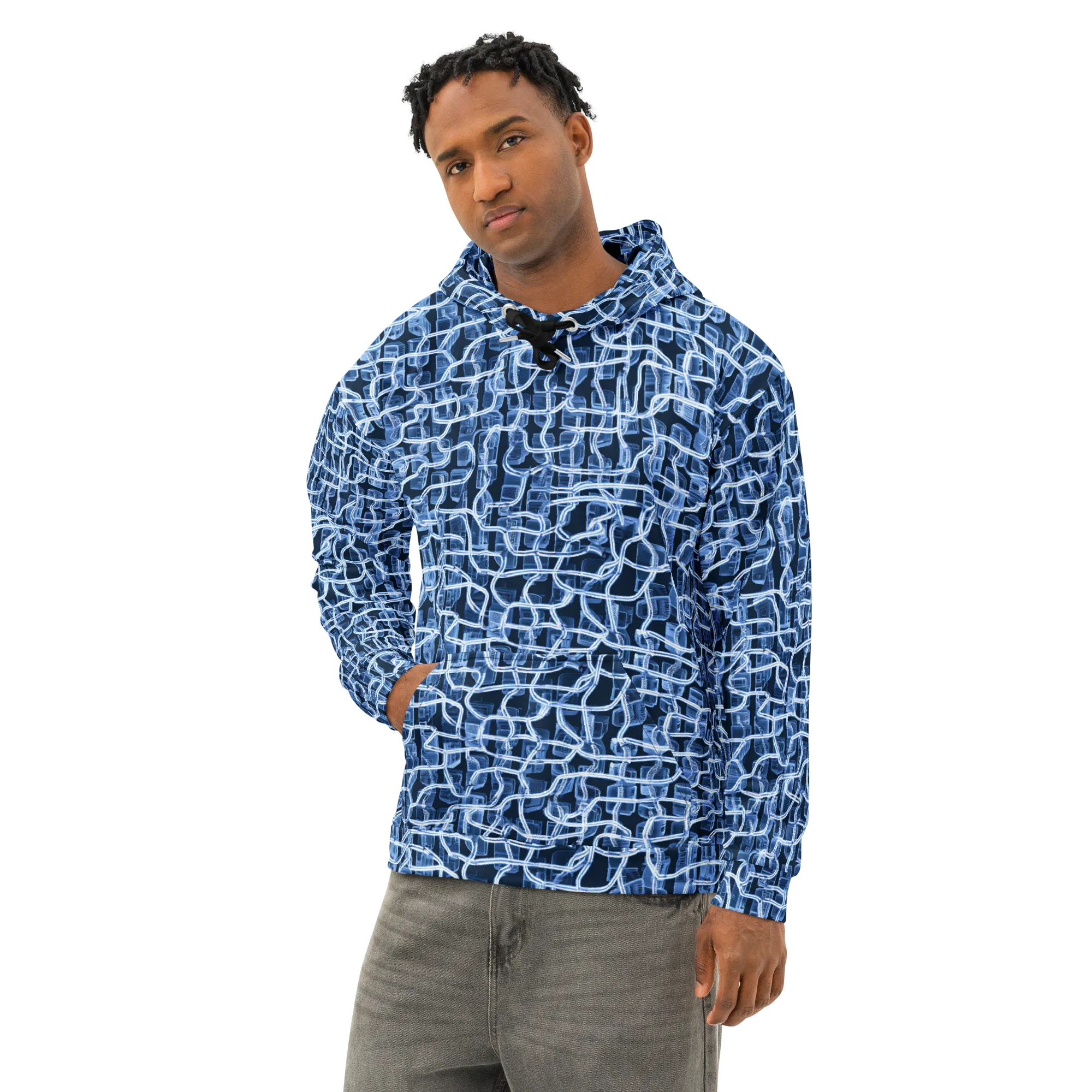 Midnight Circuitry on Cotton Hoodie — Left Front
