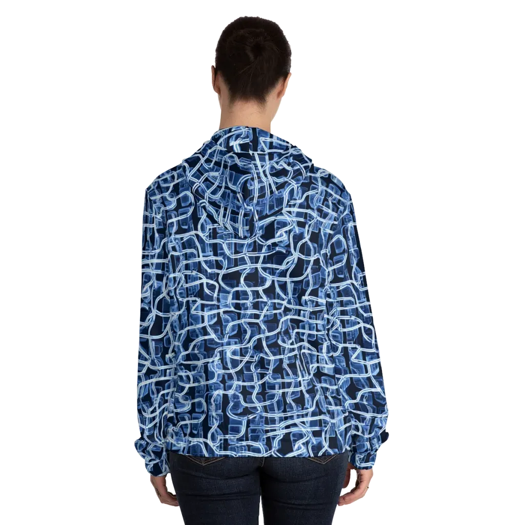 Midnight Circuitry on Women's Full-Zip Hoodie — Back On Person