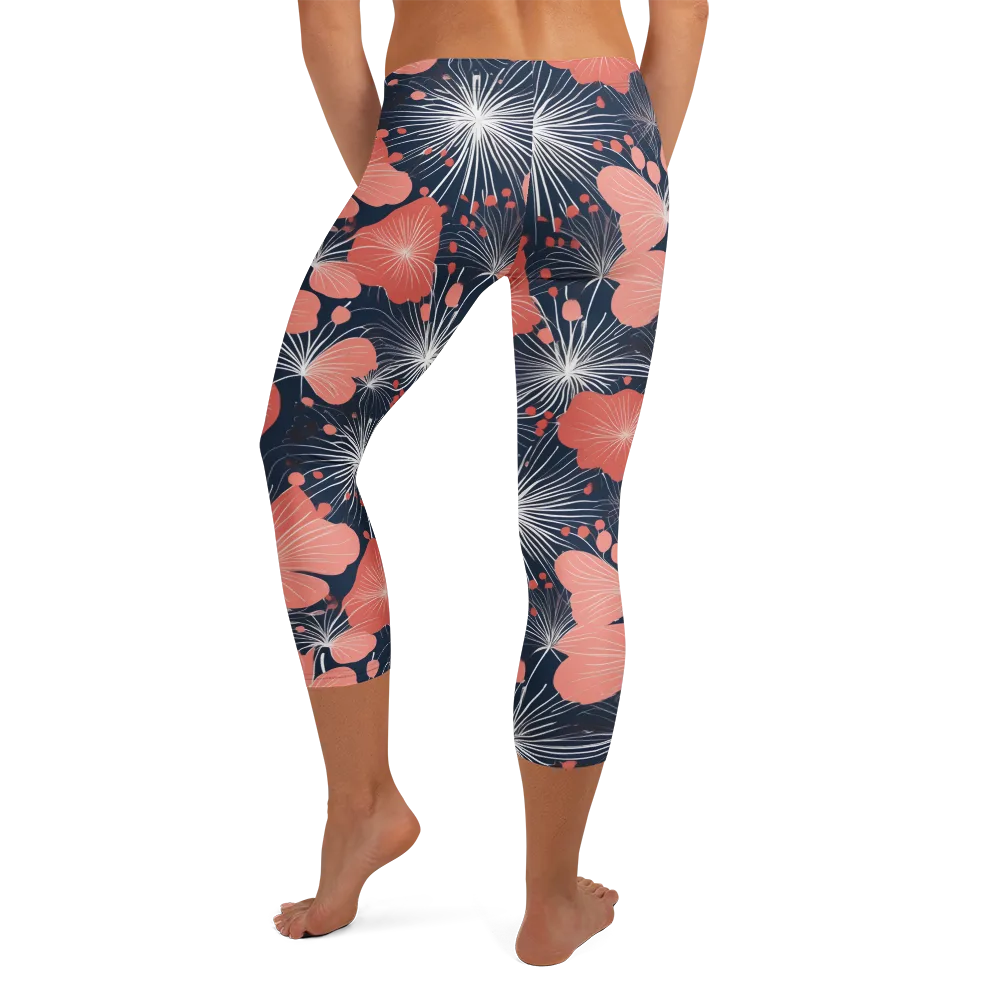 Coral Midnight Bloom on Capri Leggings — Back