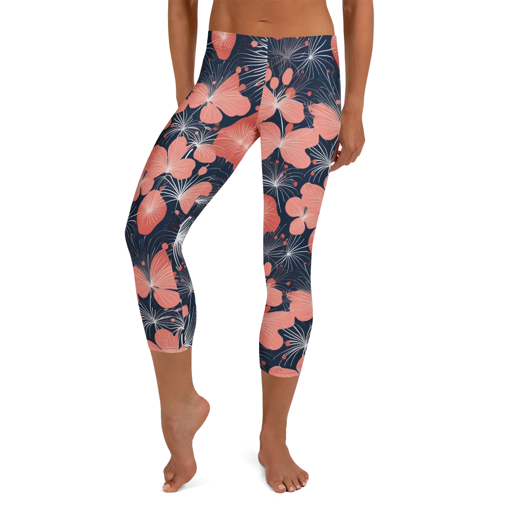 Coral Midnight Bloom on Capri Leggings — Front