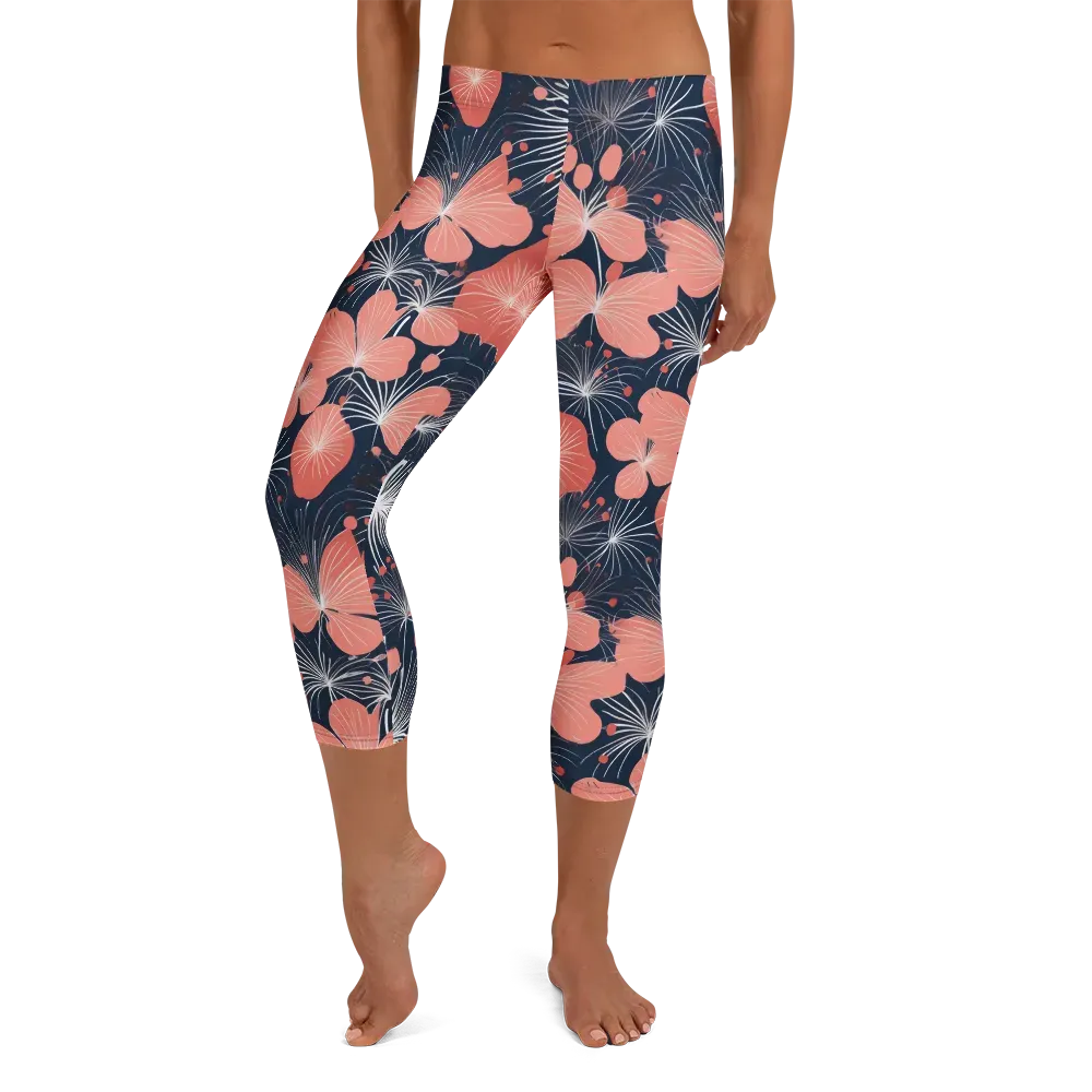 Coral Midnight Bloom on Capri Leggings — Front