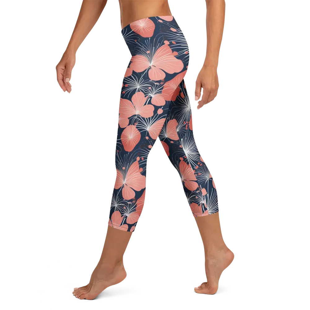 Coral Midnight Bloom on Capri Leggings — Left