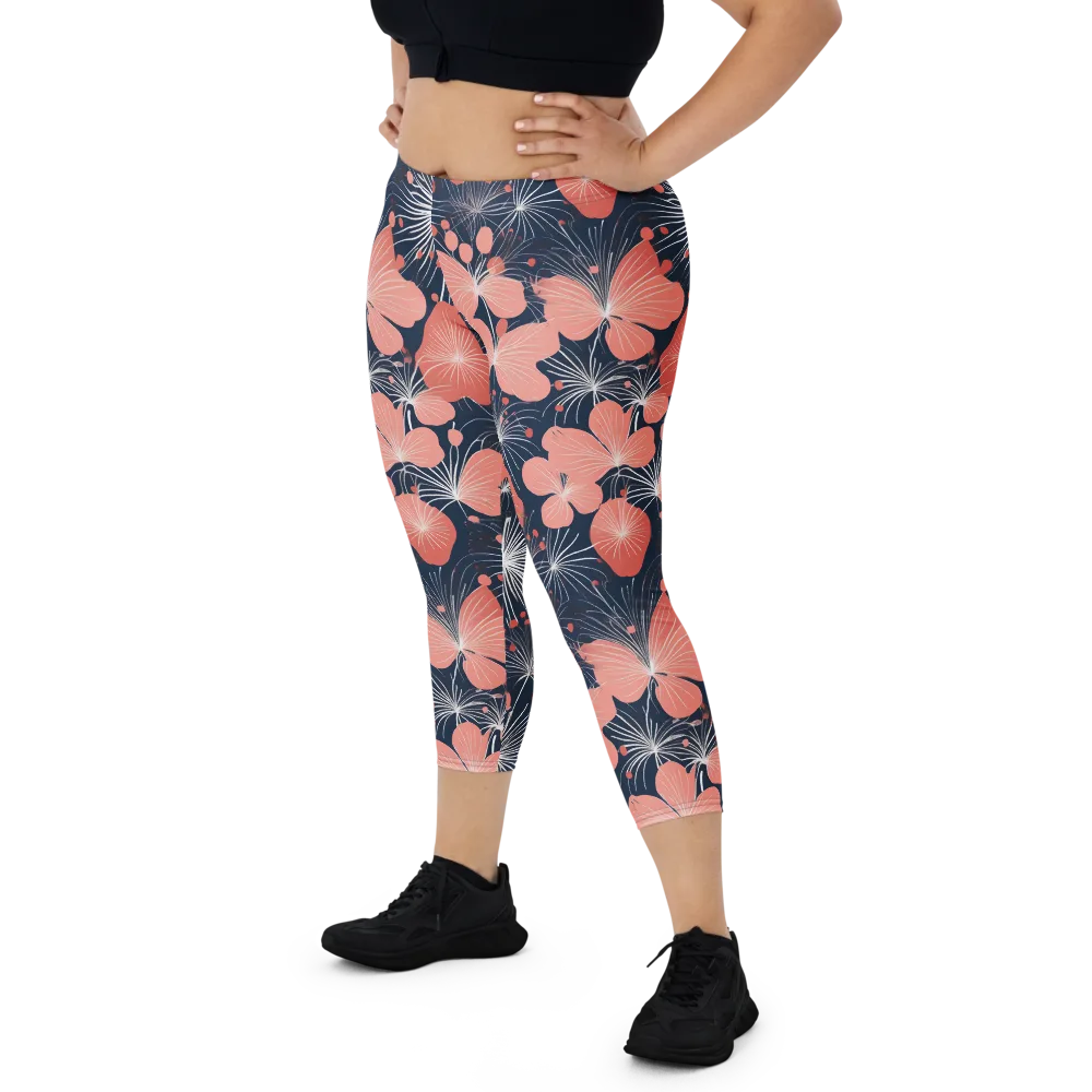 Coral Midnight Bloom on Capri Leggings — Front