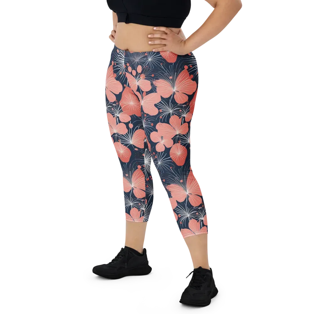 Coral Midnight Bloom on Capri Leggings — Front
