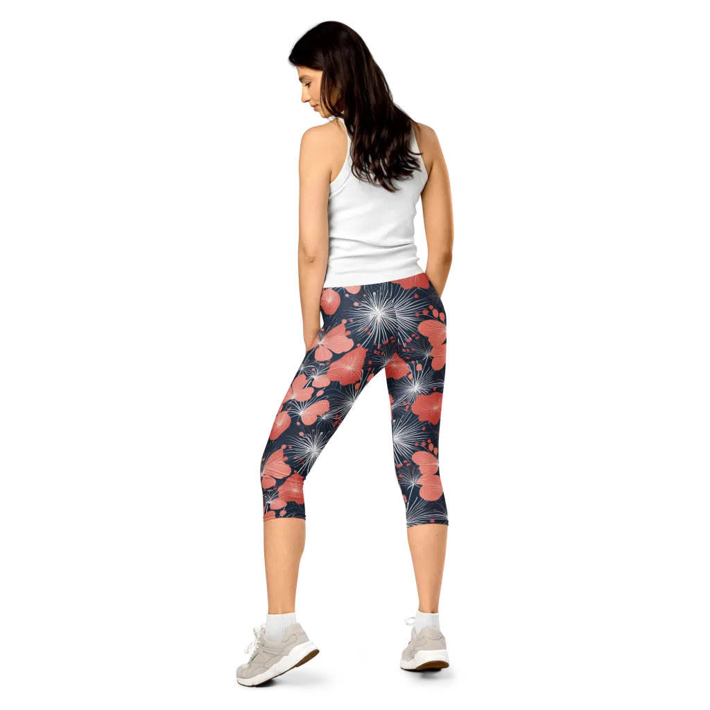 Coral Midnight Bloom on Capri Leggings — Back