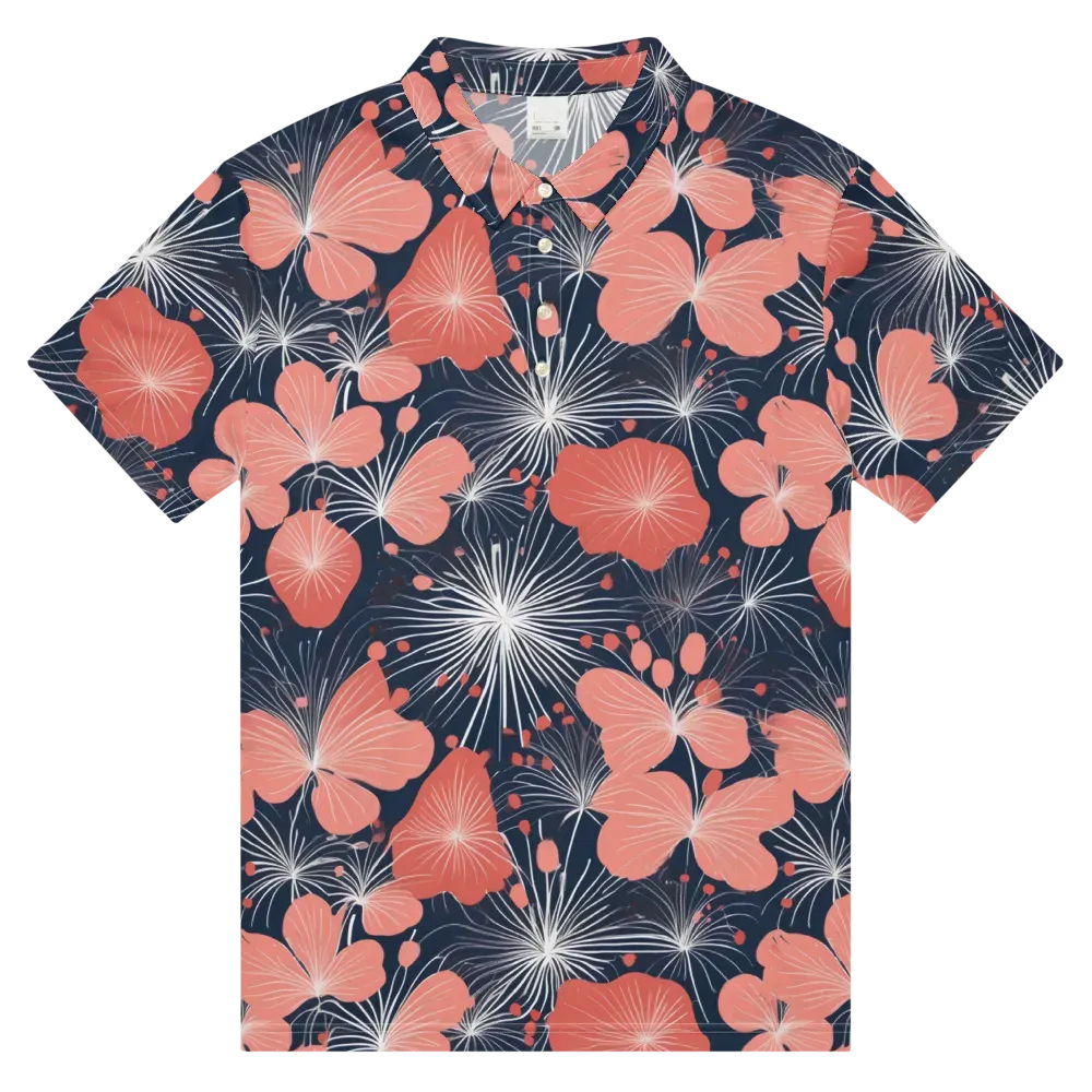 Coral Midnight Bloom on Men's Slim Fit Polo Shirt — Front