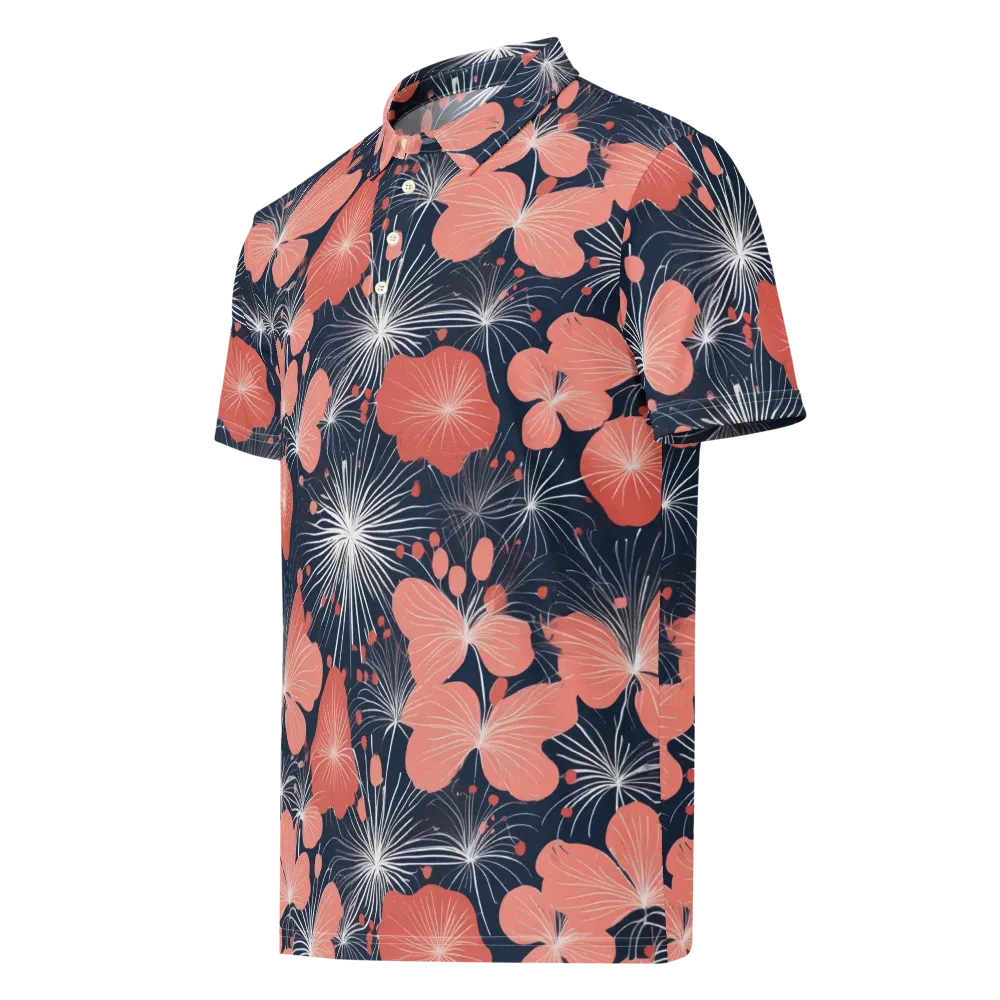 Coral Midnight Bloom on Men's Slim Fit Polo Shirt — Left Front