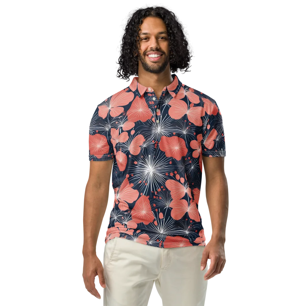 Coral Midnight Bloom on Men's Slim Fit Polo Shirt — Front