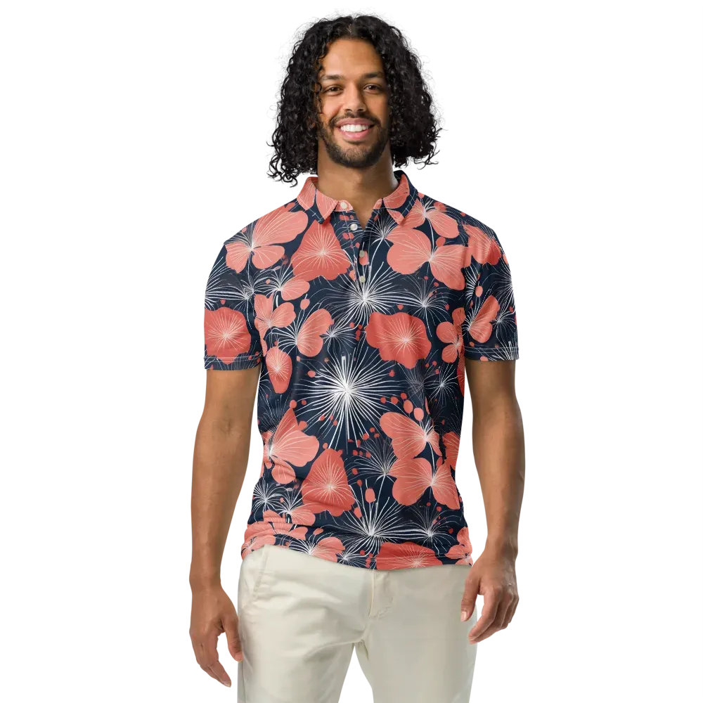 Coral Midnight Bloom on Men's Slim Fit Polo Shirt — Front
