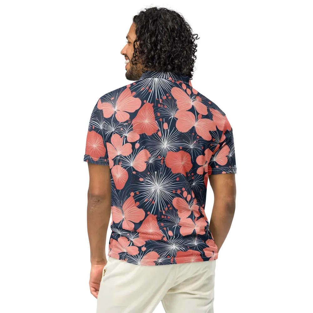 Coral Midnight Bloom on Men's Slim Fit Polo Shirt — Back