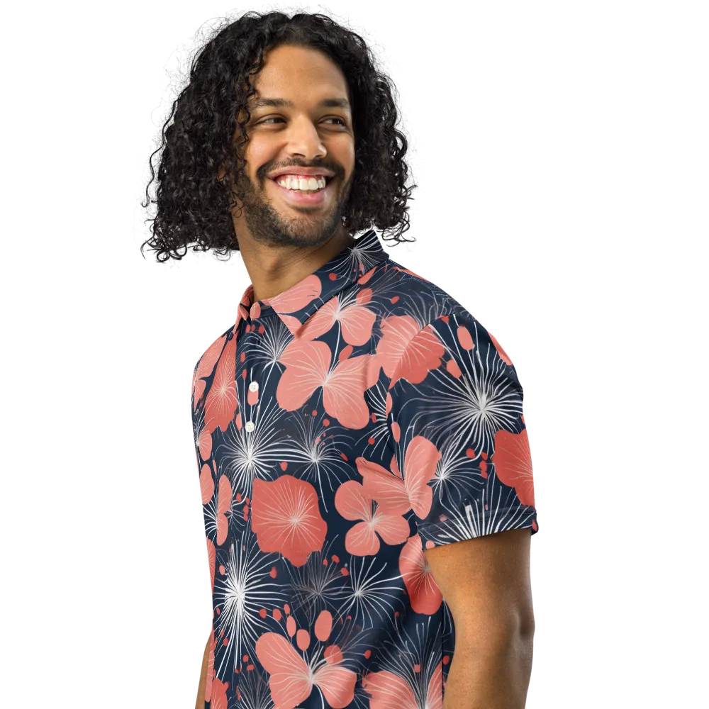 Coral Midnight Bloom on Men's Slim Fit Polo Shirt — Left Front